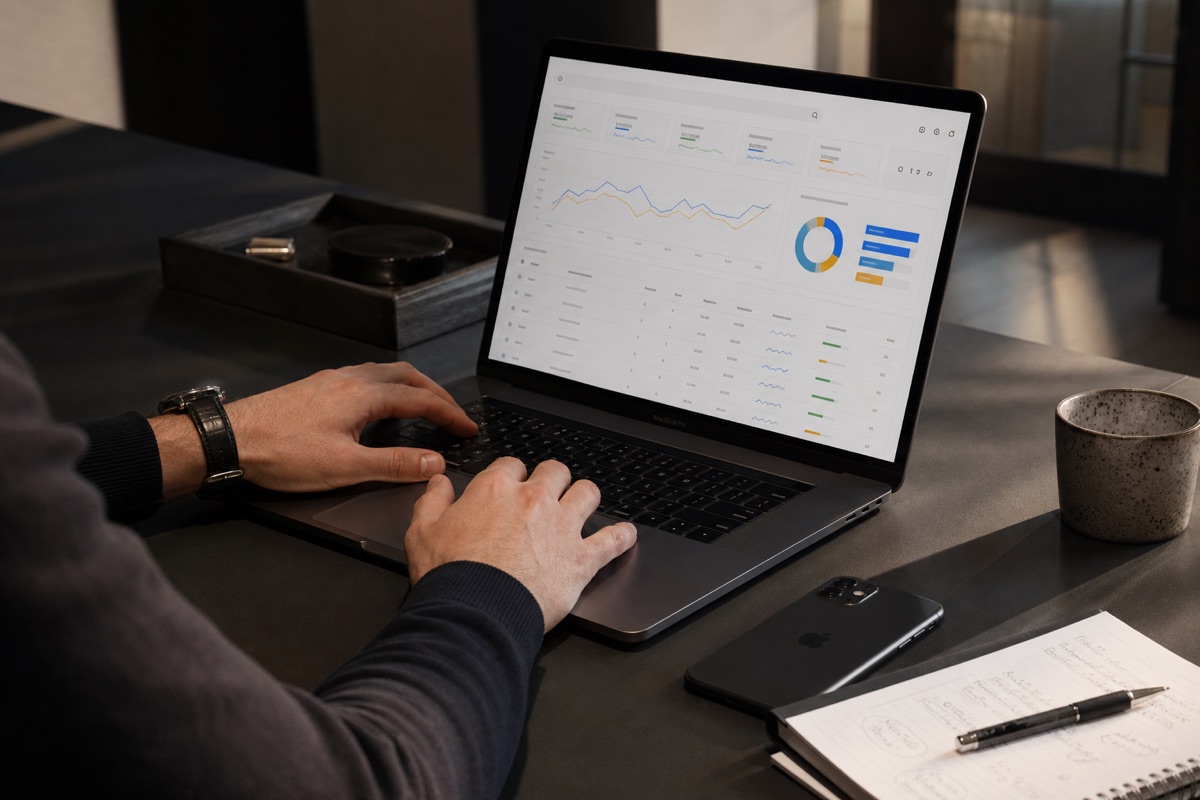 Pilotage d’une campagne publicitaire depuis un MacBook Pro et un iPhone Apple